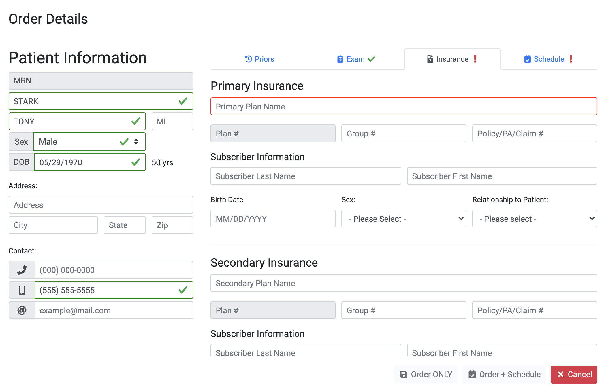 Patient insurance details